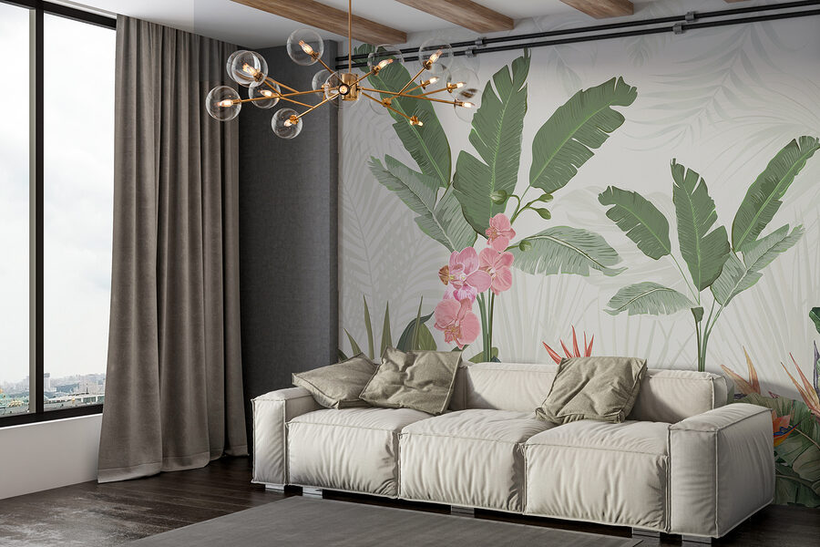 Behang met bloemen en planten