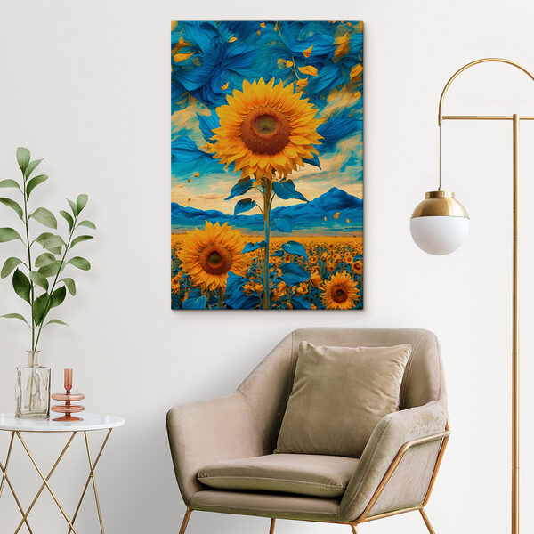 Sunflower with blue and yellow leaves Sunflower with blue and yellow leaves