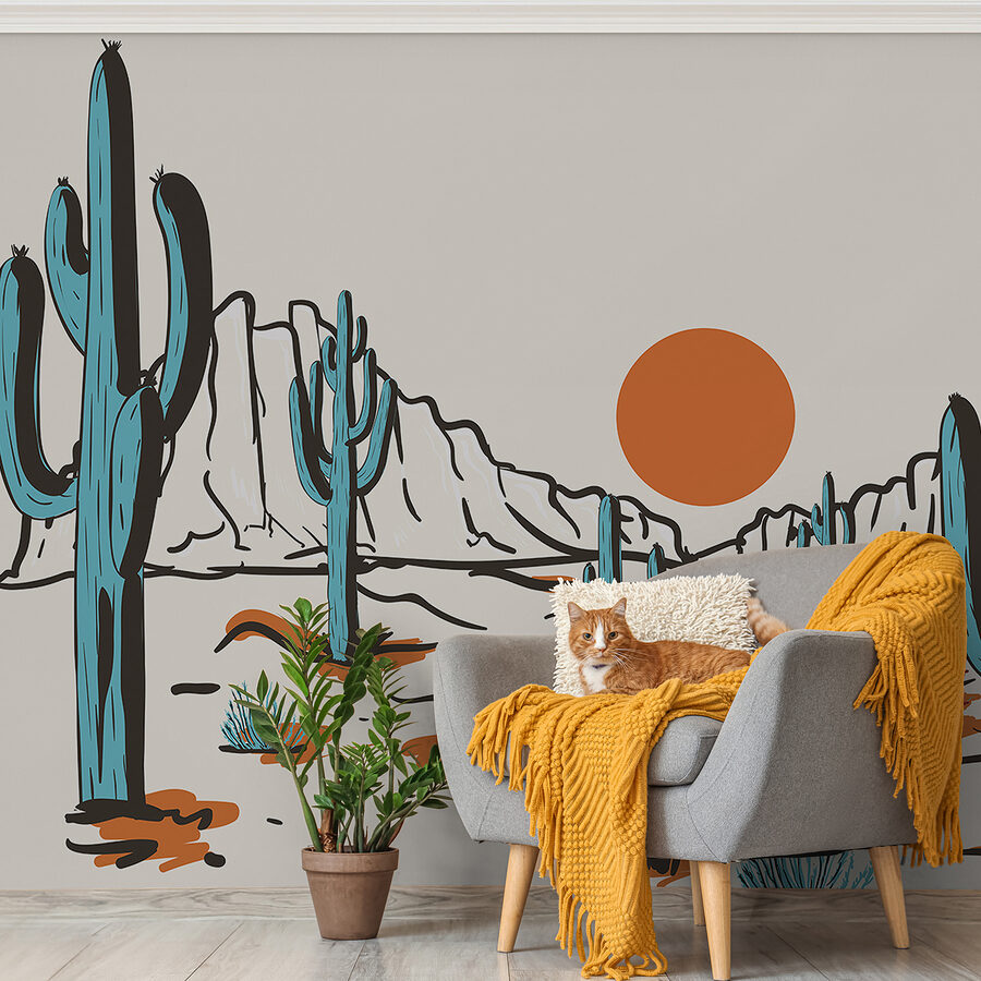 Woestijnlandschap met cactussen en bergen