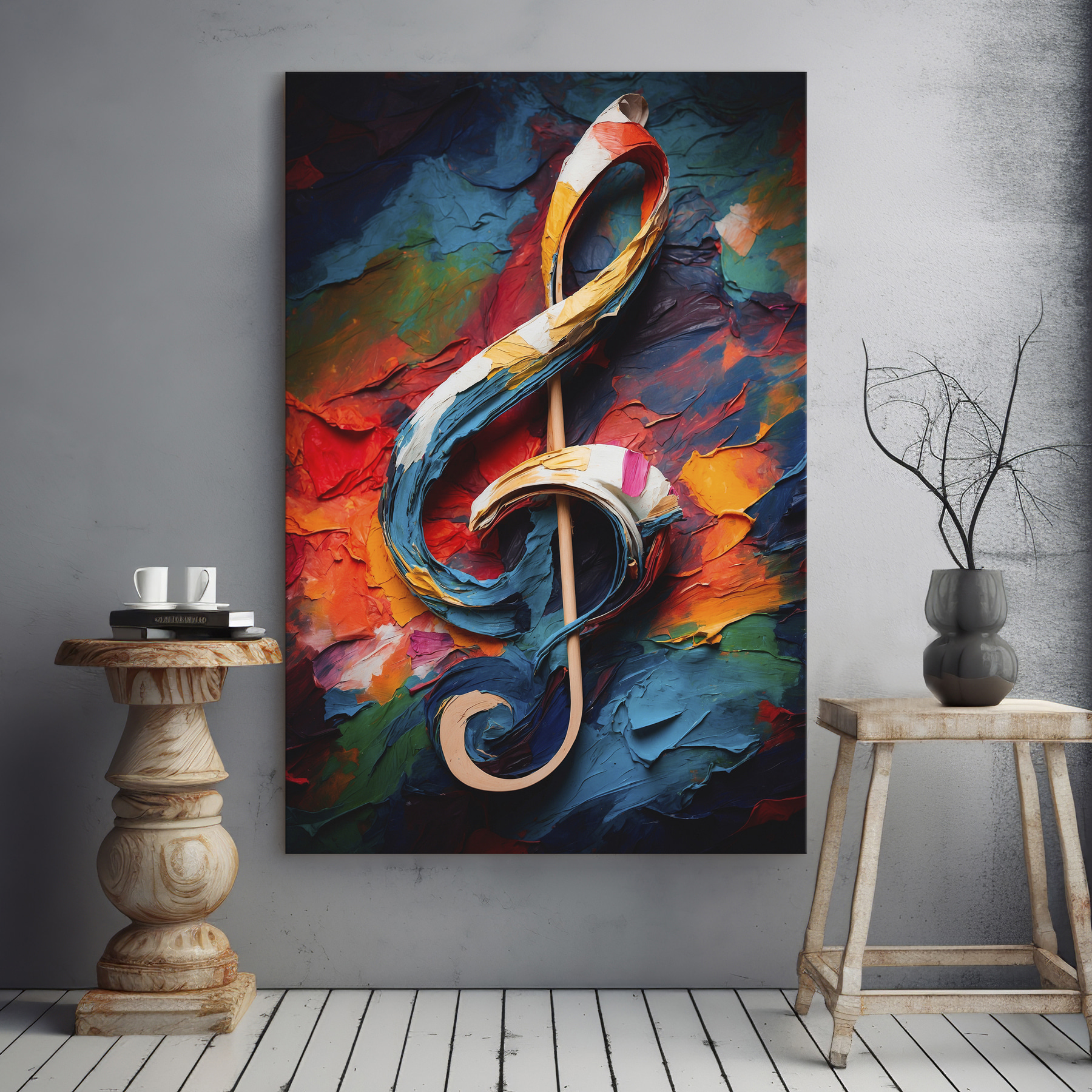 Colorful painted treble clef