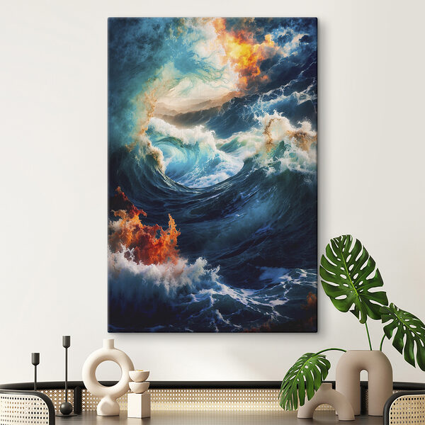 Grote golven met vuur en rook Grote golven met vuur en rook