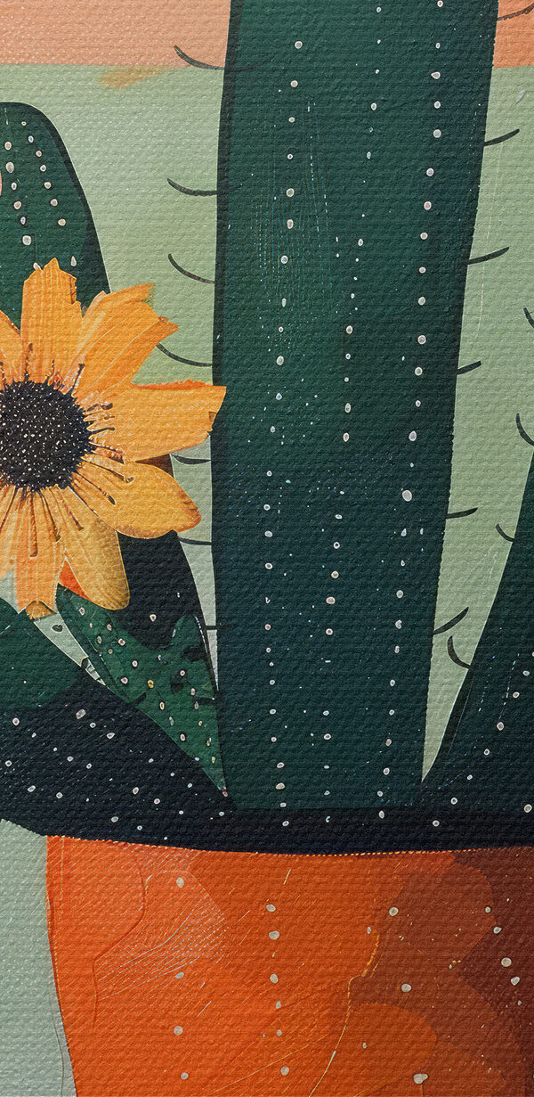 Schilderij van een cactus met bloemen in een pot Schilderij van een cactus met bloemen in een pot