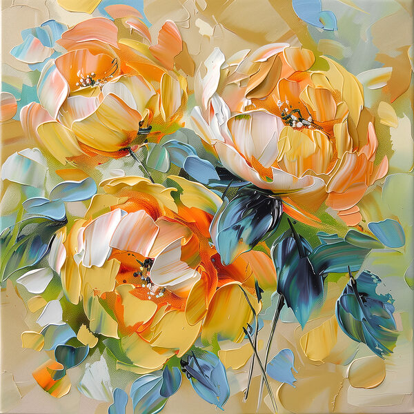 Schilderij van bloemen op een doek Schilderij van bloemen op een doek
