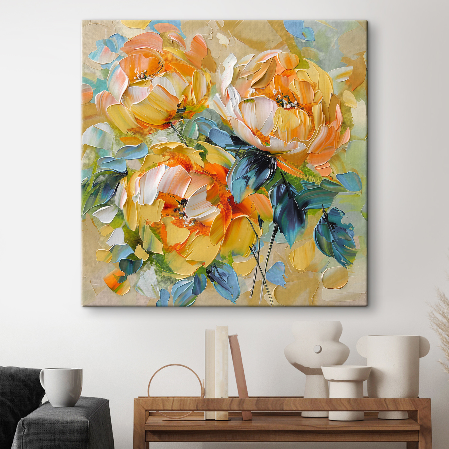 Painting of flowers on a canvas