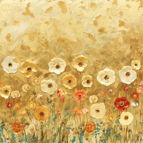 Schilderij van bloemen op een muur Schilderij van bloemen op een muur