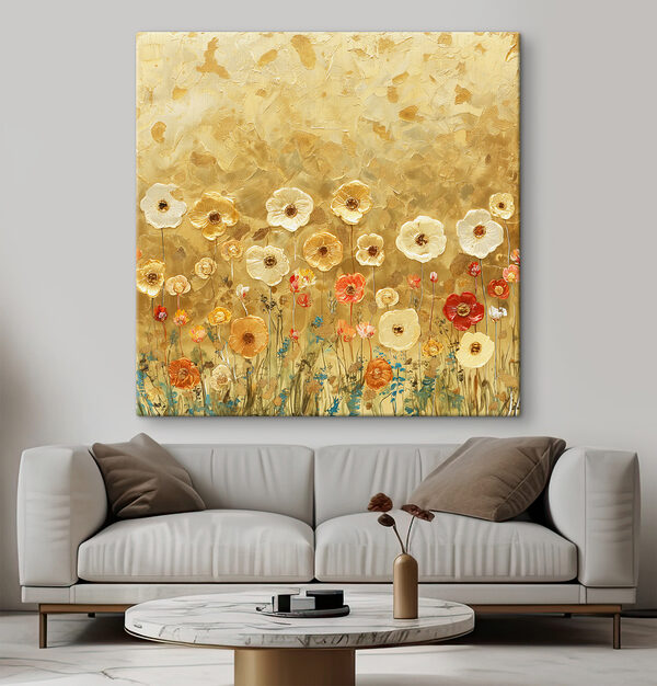 Schilderij van bloemen op een muur Schilderij van bloemen op een muur