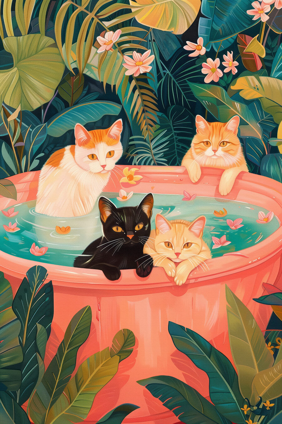 Katten in een bak water