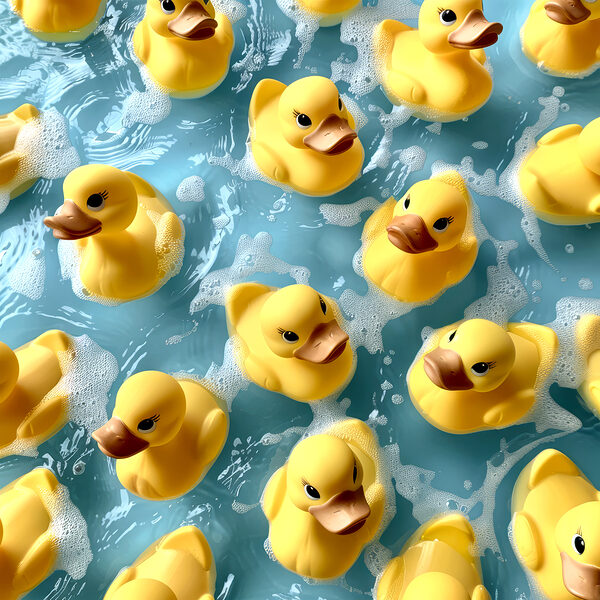 Groep gele badeendjes in een zwembad Groep gele badeendjes in een zwembad
