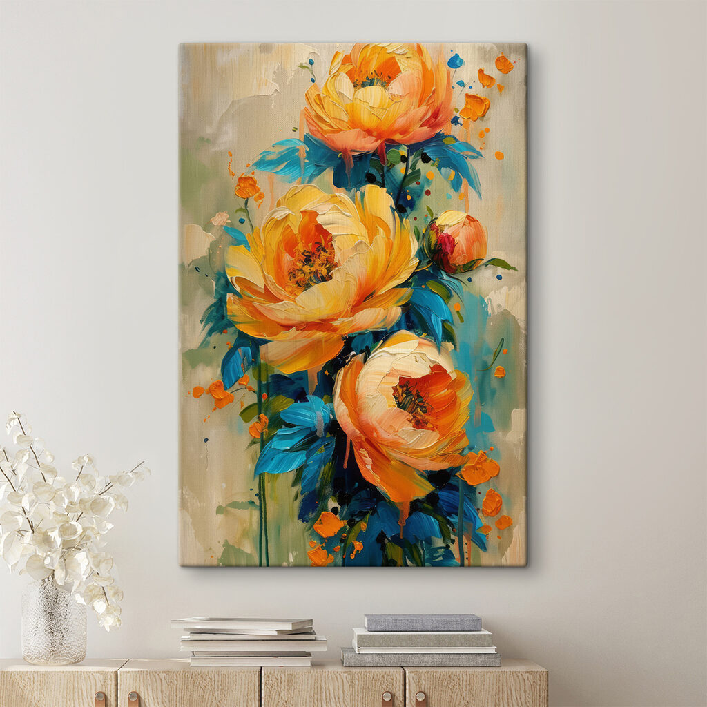 Painting of flowers on a canvas