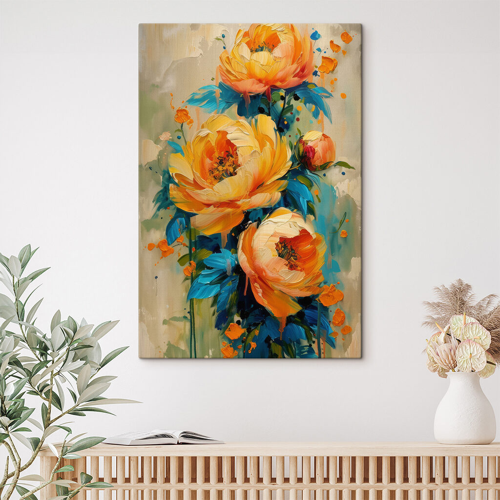 Painting of flowers on a canvas