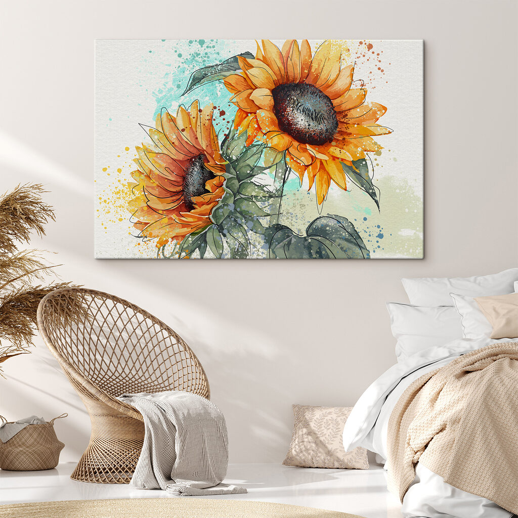 Painting of sunflowers on a white background Painting of sunflowers on a white background