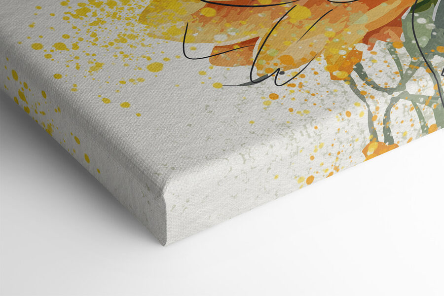 Schilderij van zonnebloemen op een witte achtergrond