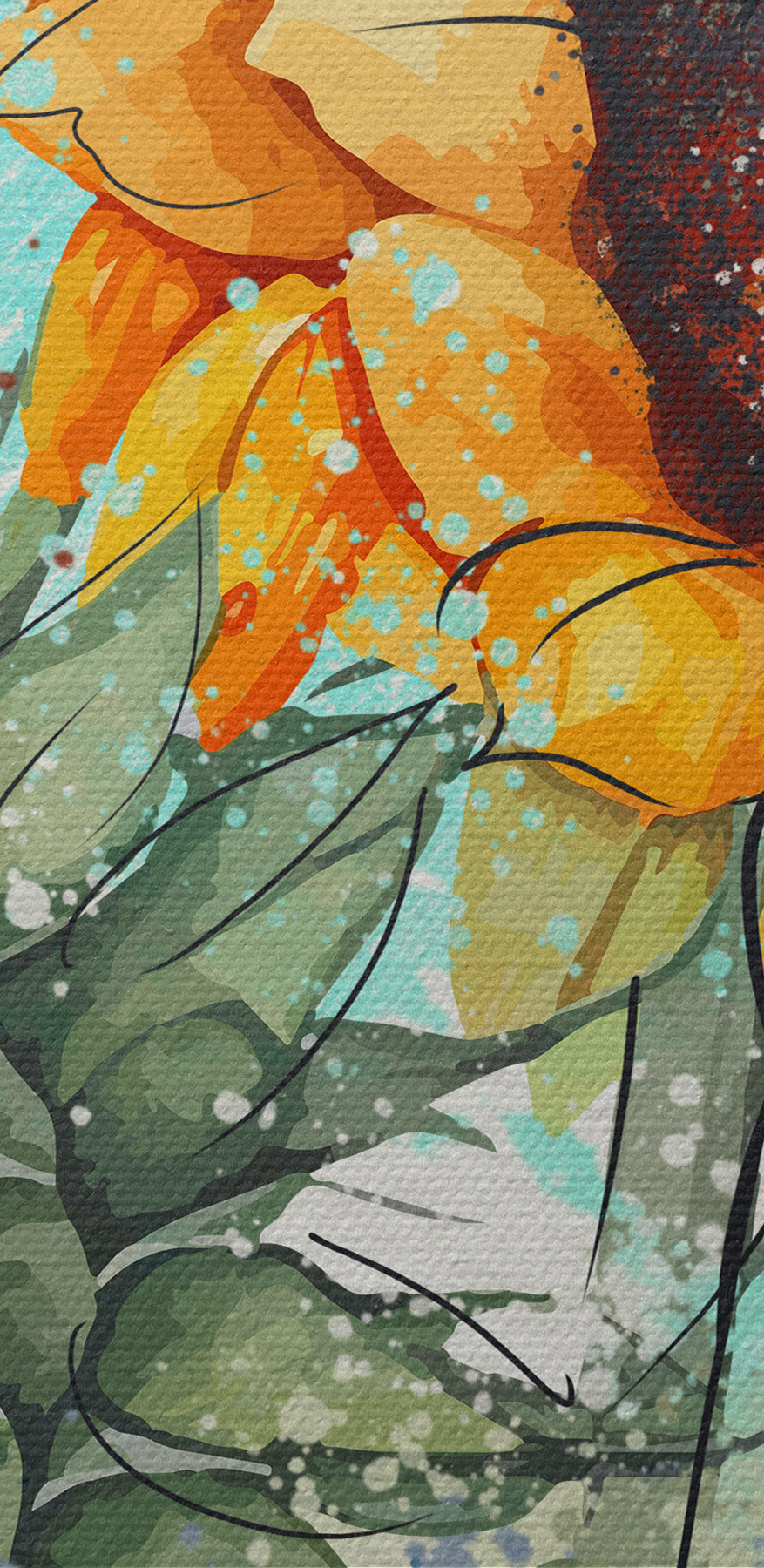 Schilderij van zonnebloemen op een witte achtergrond