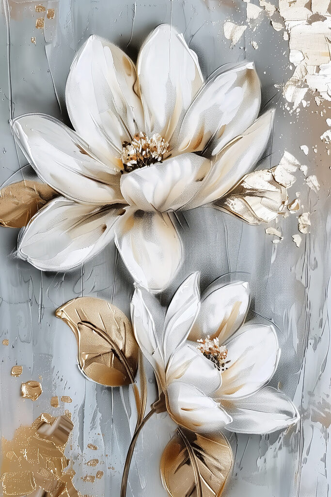 Painting of flowers on a grey surface Painting of flowers on a grey surface