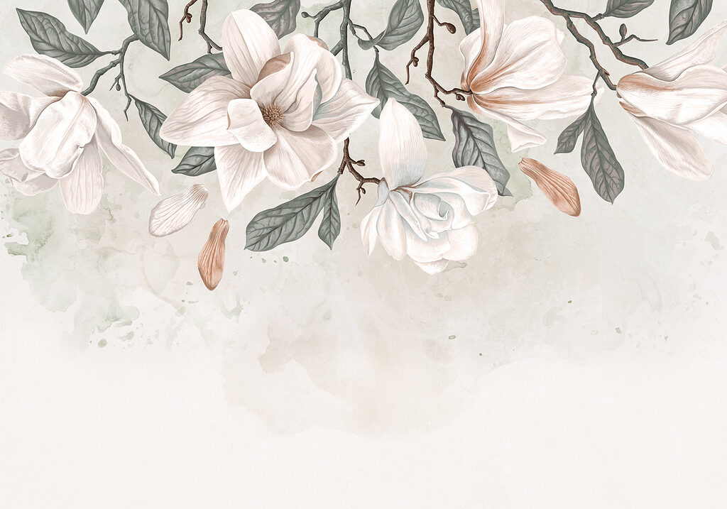 Witte bloemen en bladeren op een witte achtergrond Witte bloemen en bladeren op een witte achtergrond