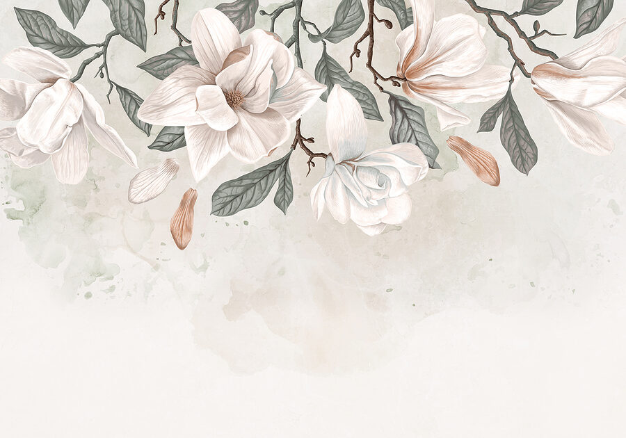 Witte bloemen en bladeren op een witte achtergrond Witte bloemen en bladeren op een witte achtergrond