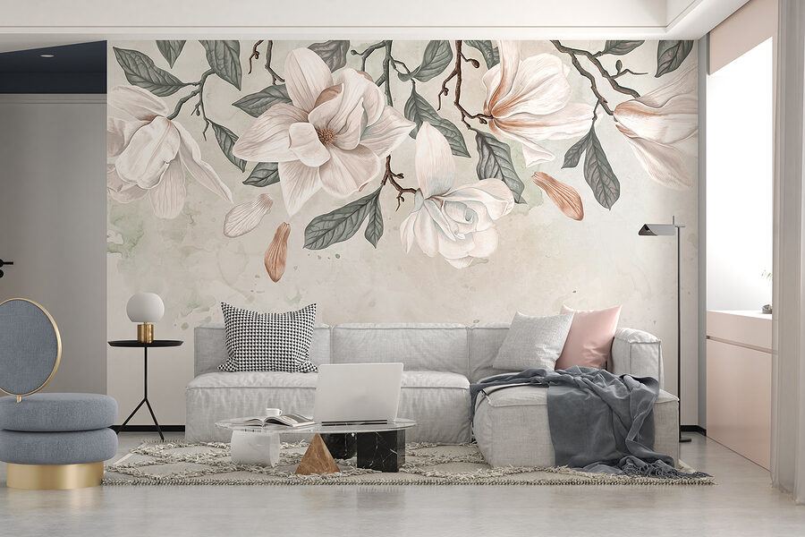 Witte bloemen en bladeren op een witte achtergrond Witte bloemen en bladeren op een witte achtergrond