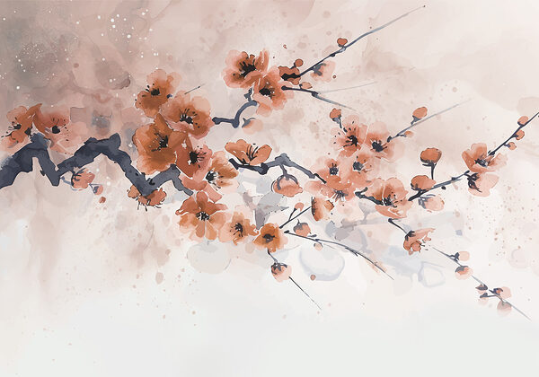 Schilderij van een tak met bloemen Schilderij van een tak met bloemen