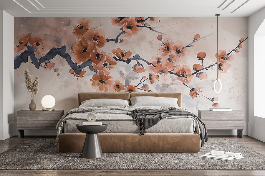 Schilderij van een tak met bloemen