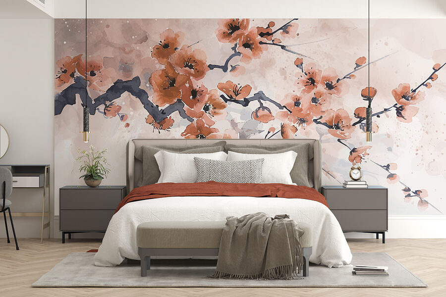 Schilderij van een tak met bloemen