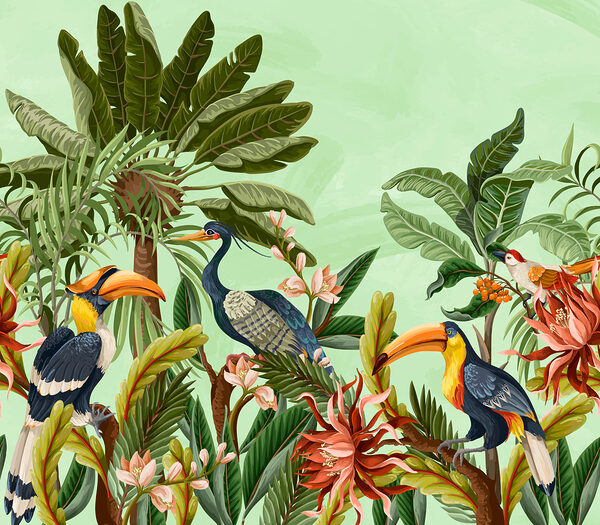 Groep vogels en bloemen Groep vogels en bloemen