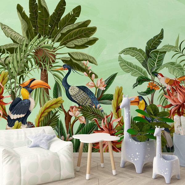 Groep vogels en bloemen Groep vogels en bloemen