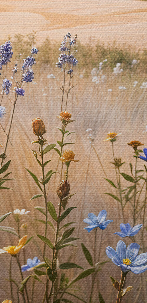 Field of flowers with trees in the background