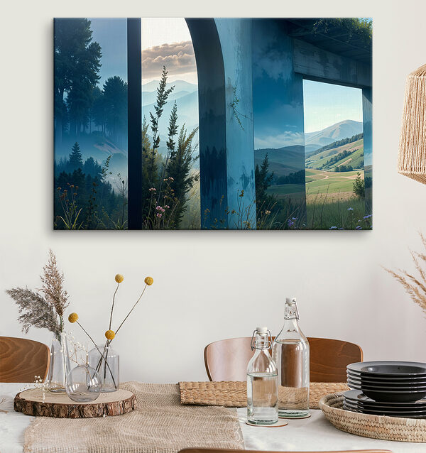 Uitzicht op een landschap door een raam Uitzicht op een landschap door een raam