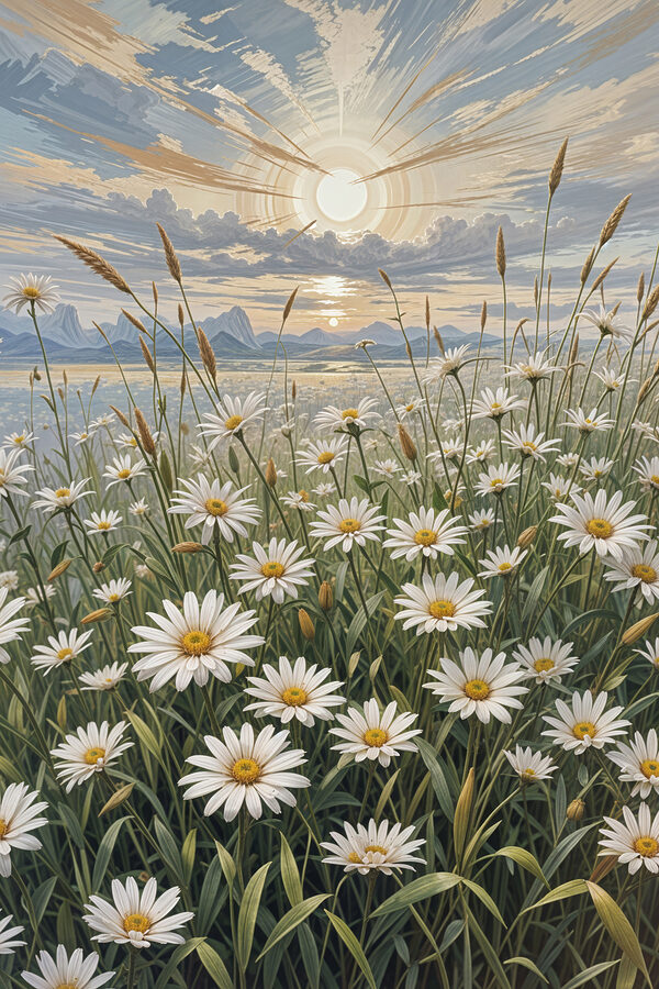 Veld met witte bloemen Veld met witte bloemen