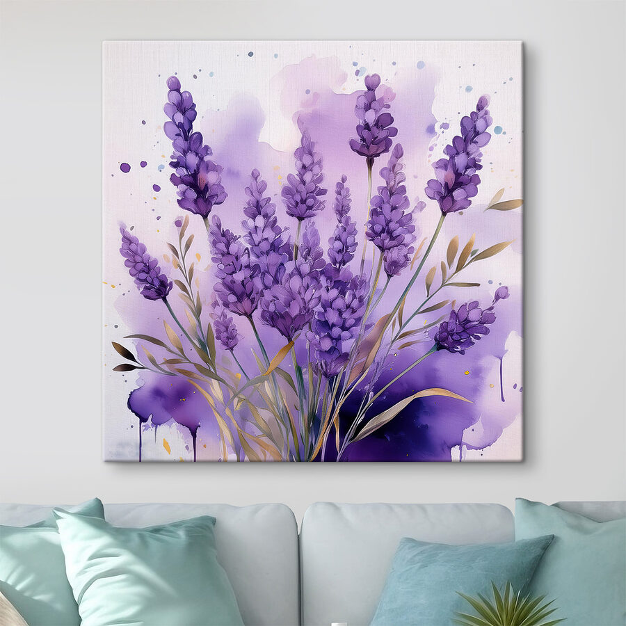 Canvas Schilderijen Schilderij van paarse bloemen - Afbeelding 2