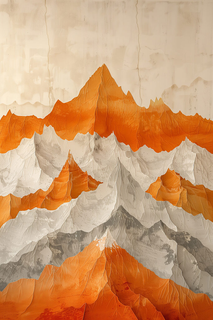 Painting of mountains in orange and white