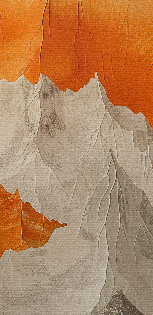 Schilderij van bergen in oranje en wit Schilderij van bergen in oranje en wit