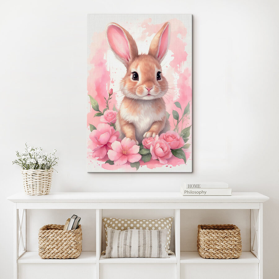 Konijn met roze bloemen