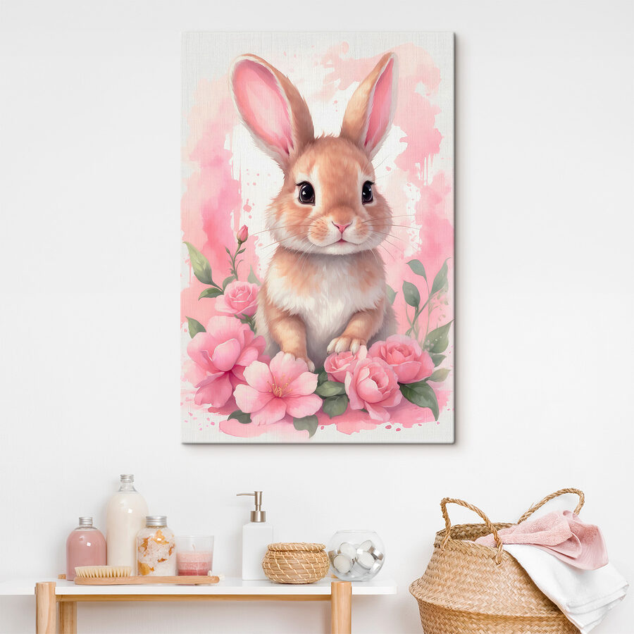 Konijn met roze bloemen