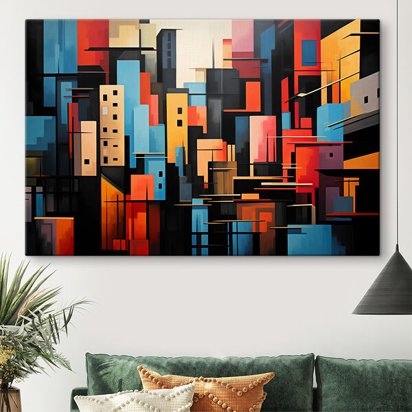 Schilderij van een stad Schilderij van een stad