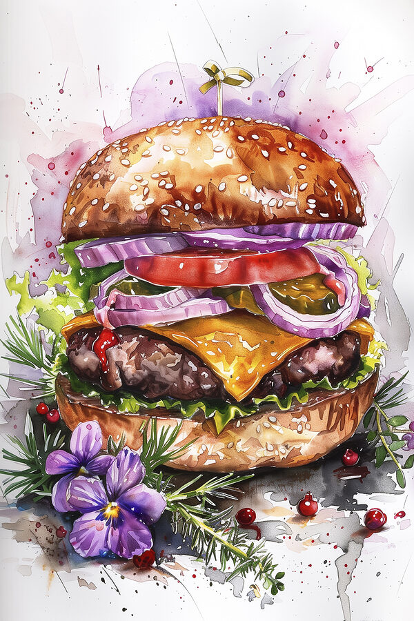 Watercolor of a burger Watercolor of a burger