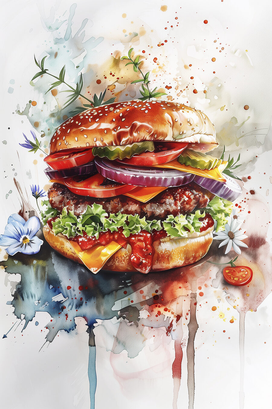Aquarel van een hamburger