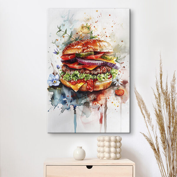 Aquarel van een hamburger Aquarel van een hamburger