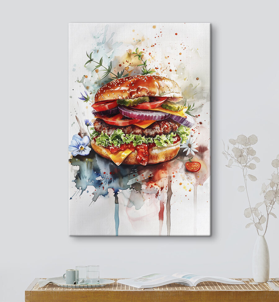 Aquarel van een hamburger