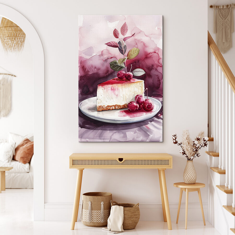 Stukje cheesecake met kersen erop Stukje cheesecake met kersen erop