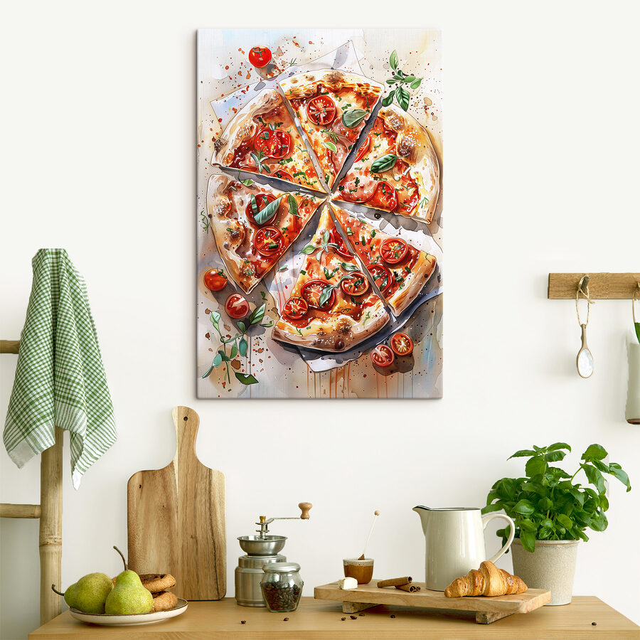 Aquarel van een pizza