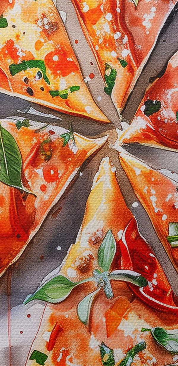 Aquarel van een pizza Aquarel van een pizza
