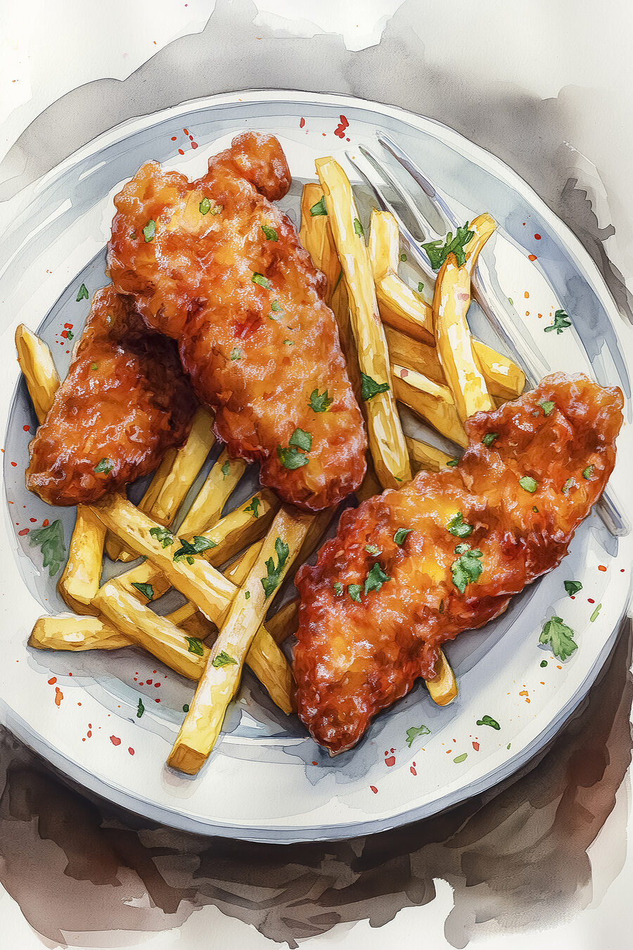 Bord kippenvleugels en friet Bord kippenvleugels en friet