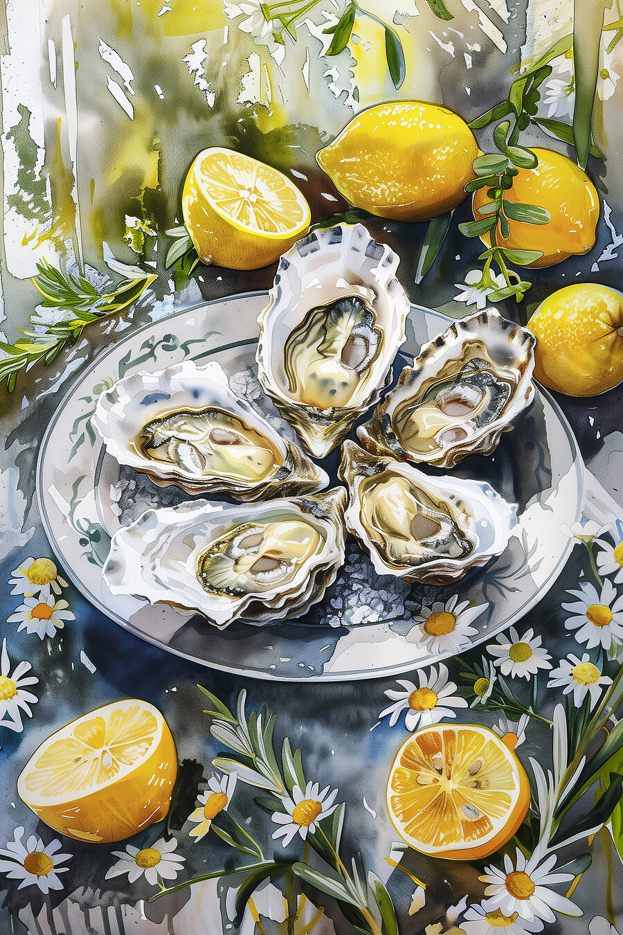 Bord oesters en citroenen Bord oesters en citroenen