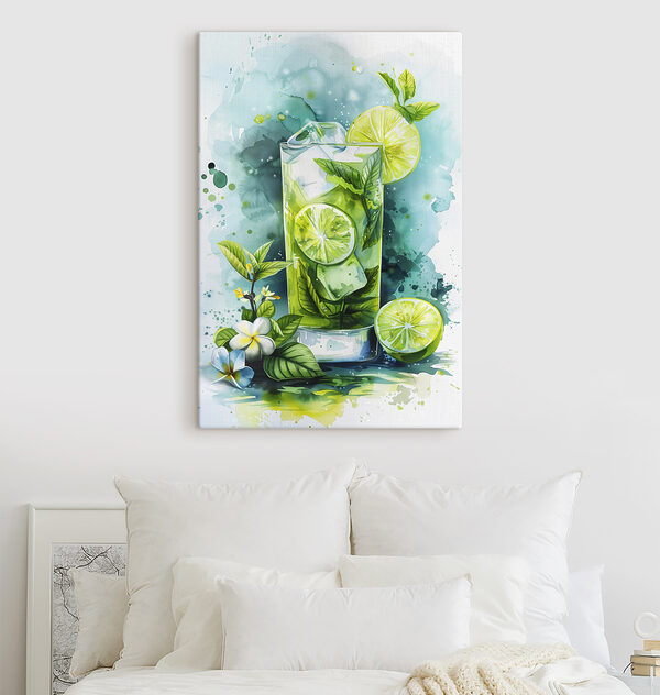 Aquarel van een drankje met limoenen en bladeren Aquarel van een drankje met limoenen en bladeren