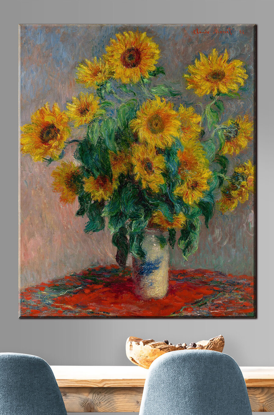 Schilderij van zonnebloemen in een vaas