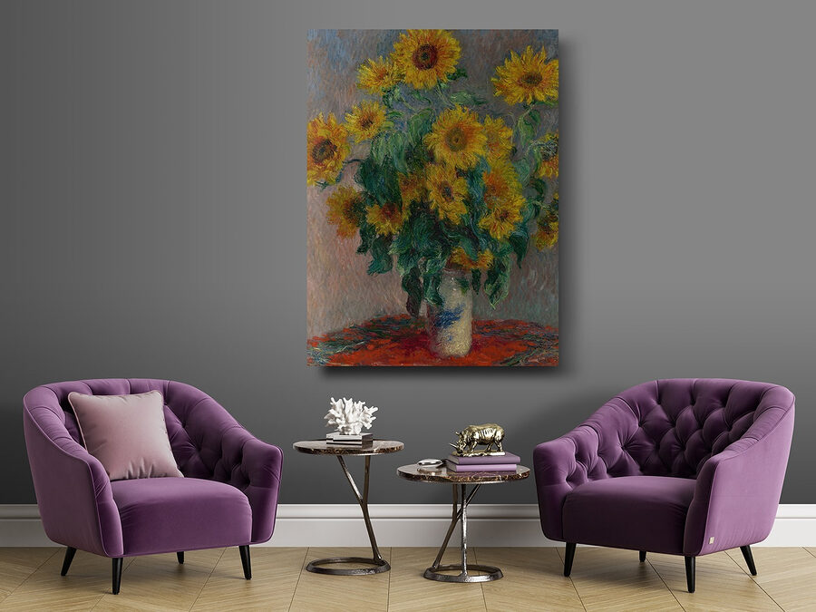 Schilderij van zonnebloemen in een vaas
