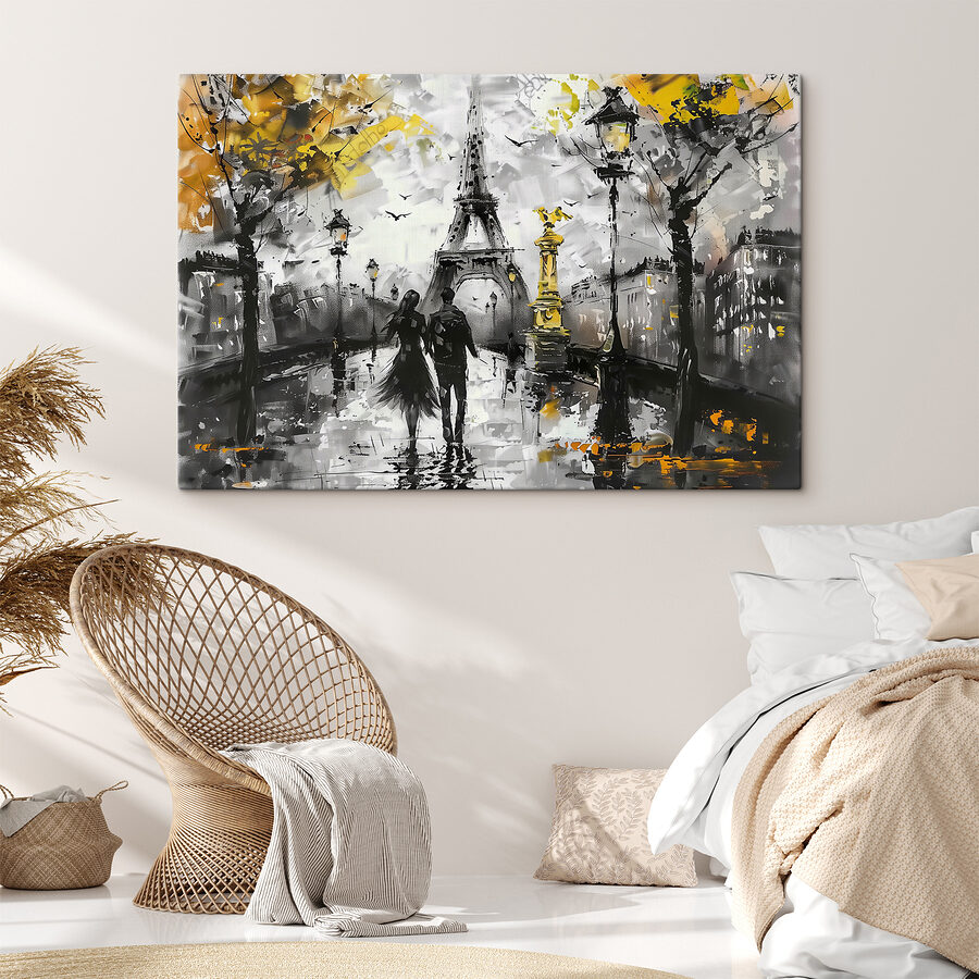Paar wandelt in Parijse kunst. Paar wandelt in Parijse kunst.