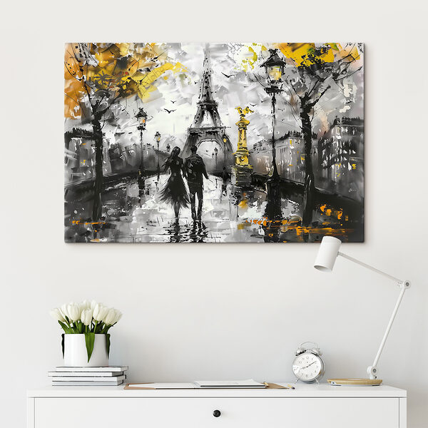 Paar wandelt in Parijse kunst. Paar wandelt in Parijse kunst.