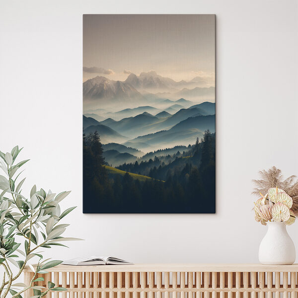 Bergketen met bomen en mist Bergketen met bomen en mist